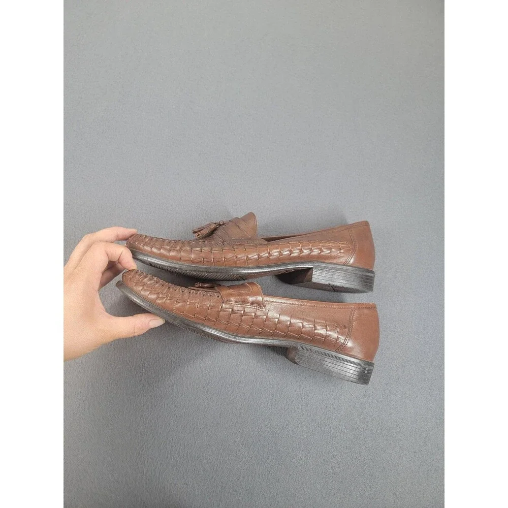Nunn Bush‎ Shoes Mens Size 10M Brown Leather Loafers Woven Tassel Slip On Dress